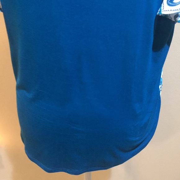 7th Avenue NY&C Blue Floral Paisley Mixed Media Short Sleeve Blouse-Size M - Picture 8 of 13